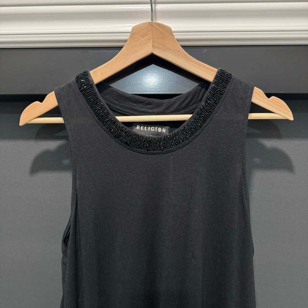 RELIGION BLACK TOP WITH BEADED NECKLINE